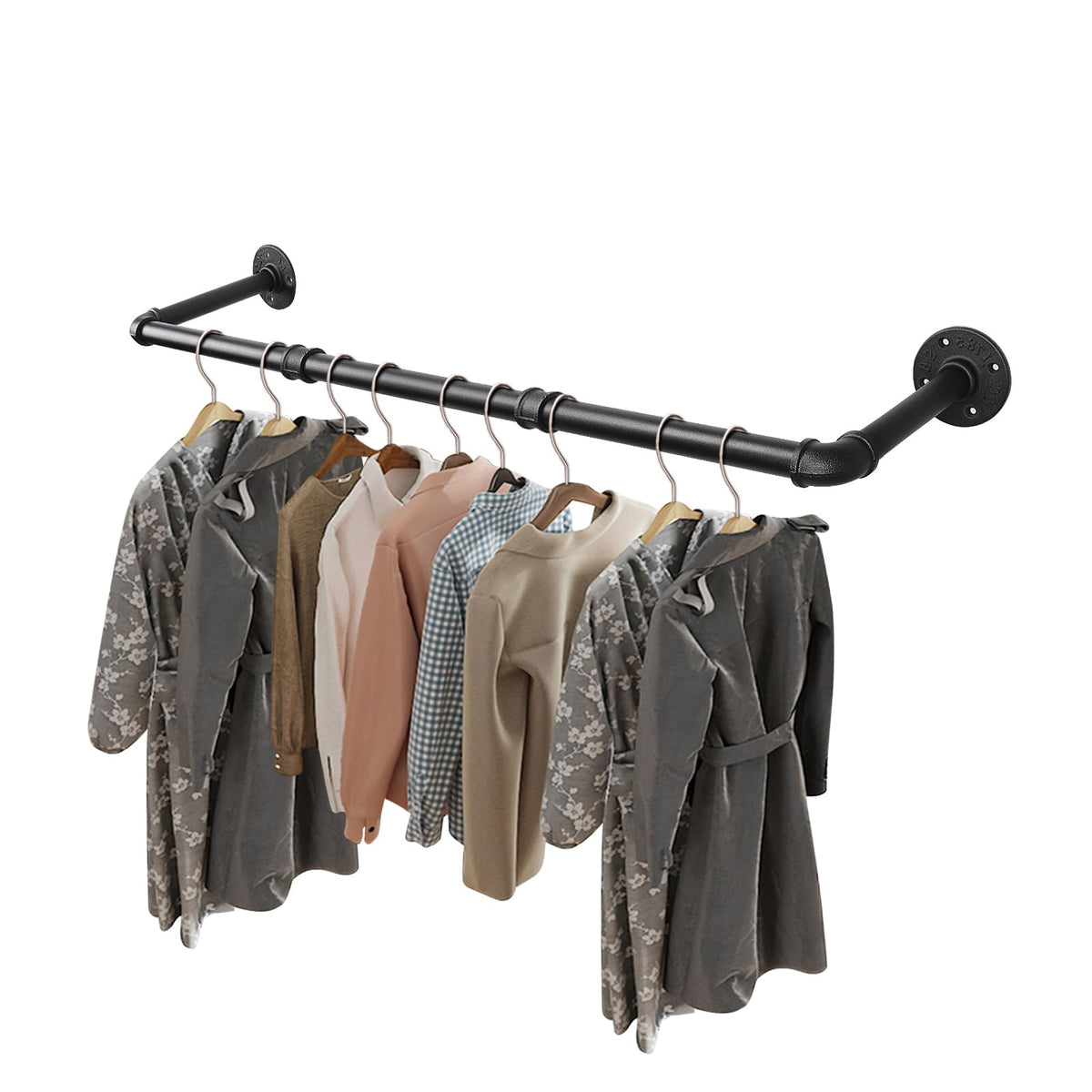 Industrial Pipe Clothes Rack, Heavy Duty Detachable Iron Garment Rack Wall Mounted, Rustic Saving Space Clothes Bar