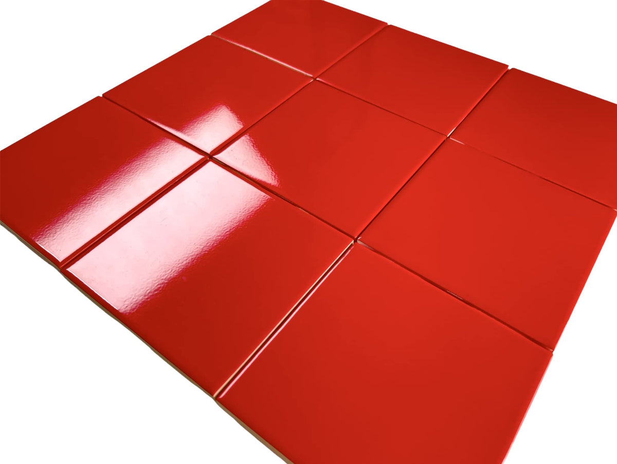 4.25x4.25 Inch Glossy Red Ceramic Wall Tile by - Box of 10 Pieces (1 Sq Ft) for Classic Kitchen Backsplash, Bathroom