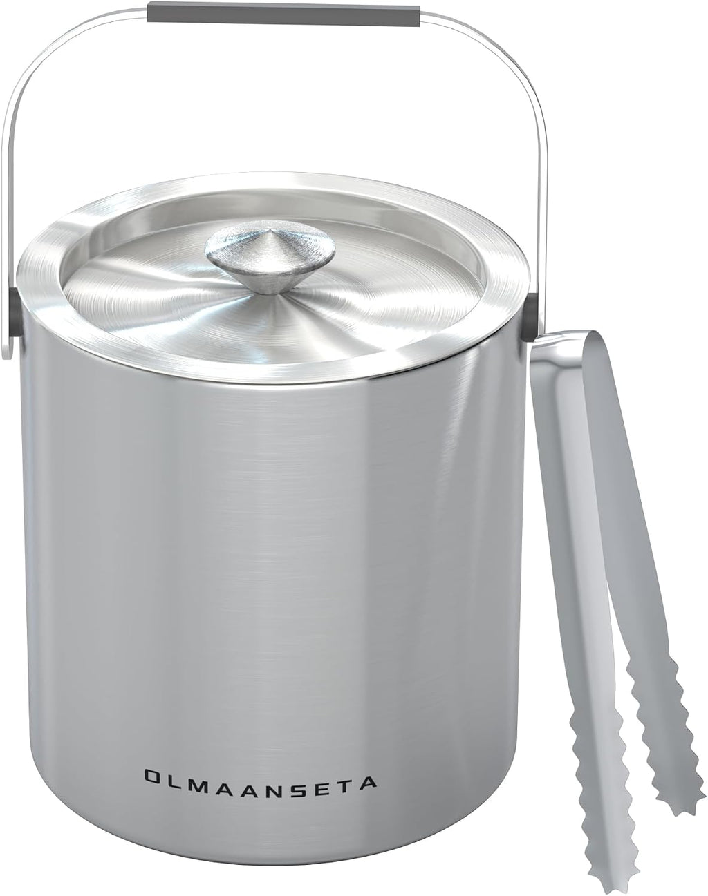 Small Ice Bucket with Lid and Tongs,1.3L Portable Mini Double Walled Ice Cube Bucket for Cocktail Bar Stainless Steel