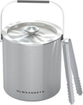 Small Ice Bucket with Lid and Tongs,1.3L Portable Mini Double Walled Ice Cube Bucket for Cocktail Bar Stainless Steel