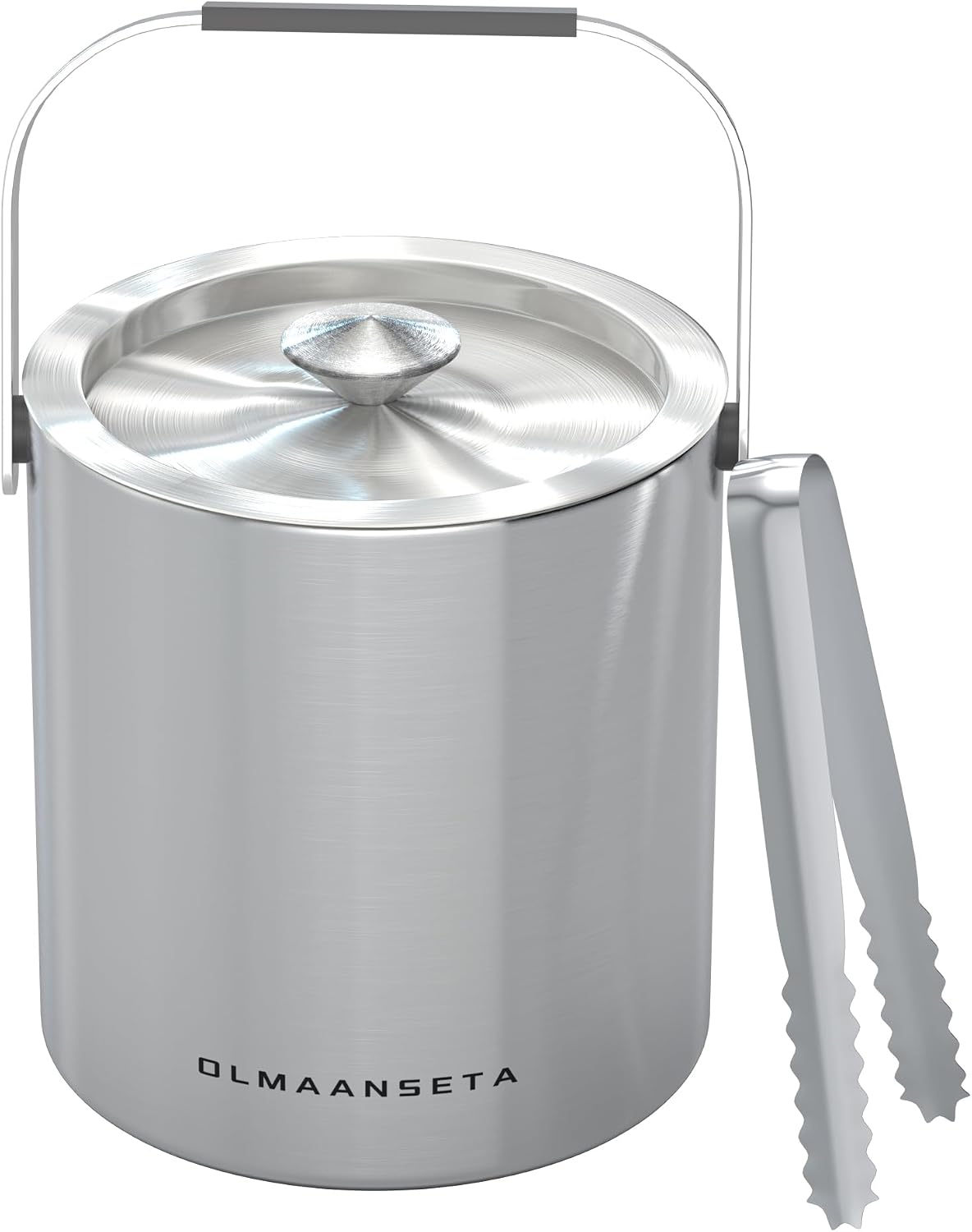 Small Ice Bucket with Lid and Tongs,1.3L Portable Mini Double Walled Ice Cube Bucket for Cocktail Bar Stainless Steel