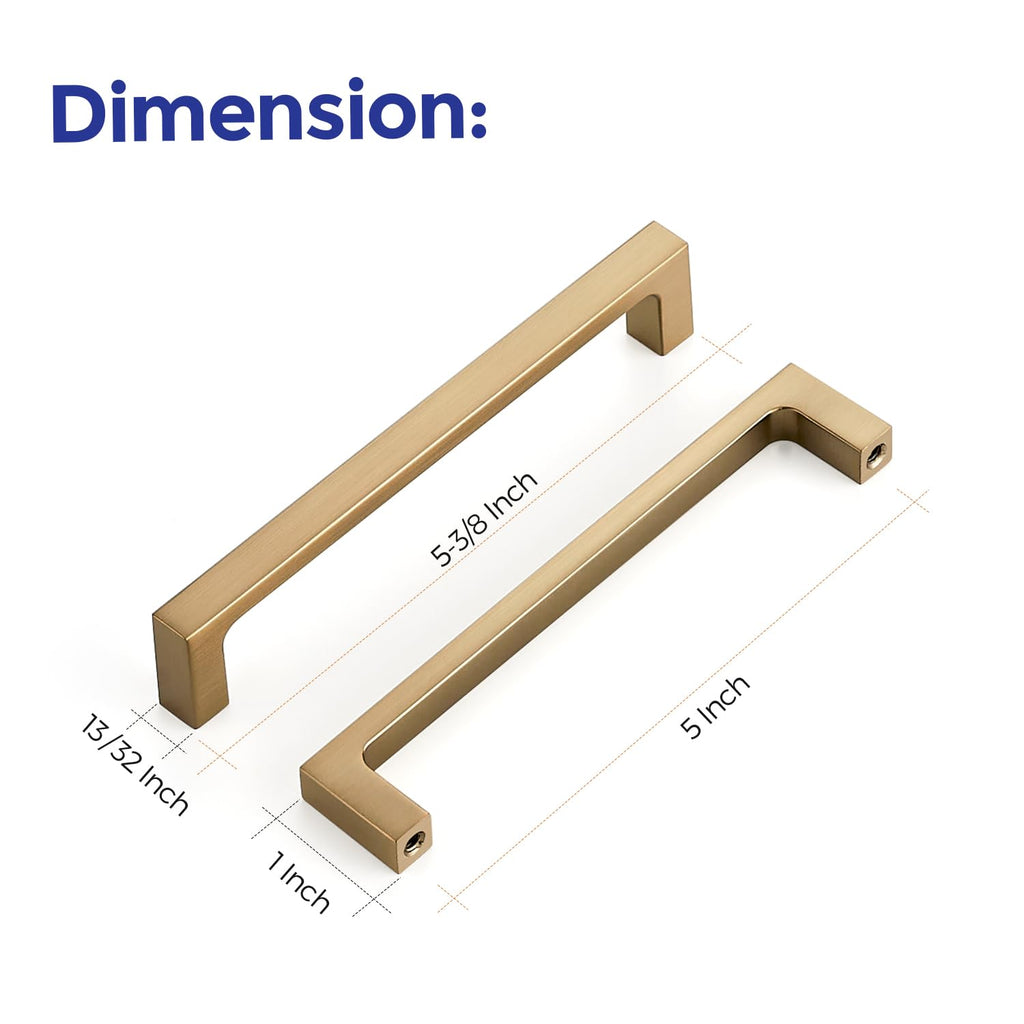 Champagne Bronze Kitchen Square Cabinet Handles 5 Inch 10 Pack
