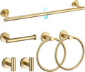 Brushed Gold Bathroom Hardware Set 6-Piece Bathroom Accessory Set 23.6 Inch Round Stainless Steel Towel Bar Set Wall