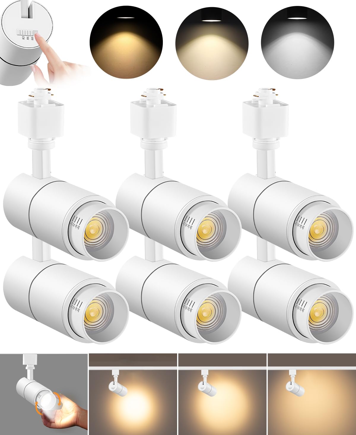Zoomable 10W LED Track Lighting Heads H Type, White 6 Pack