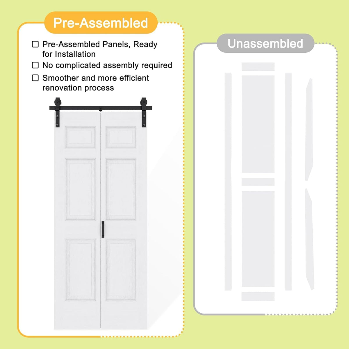 60" x 84" Pre-Assembled 5 Raised Panels Bifold Barn Door, Paintable White Primed Pre-Finished Bi Fold Barn Door and