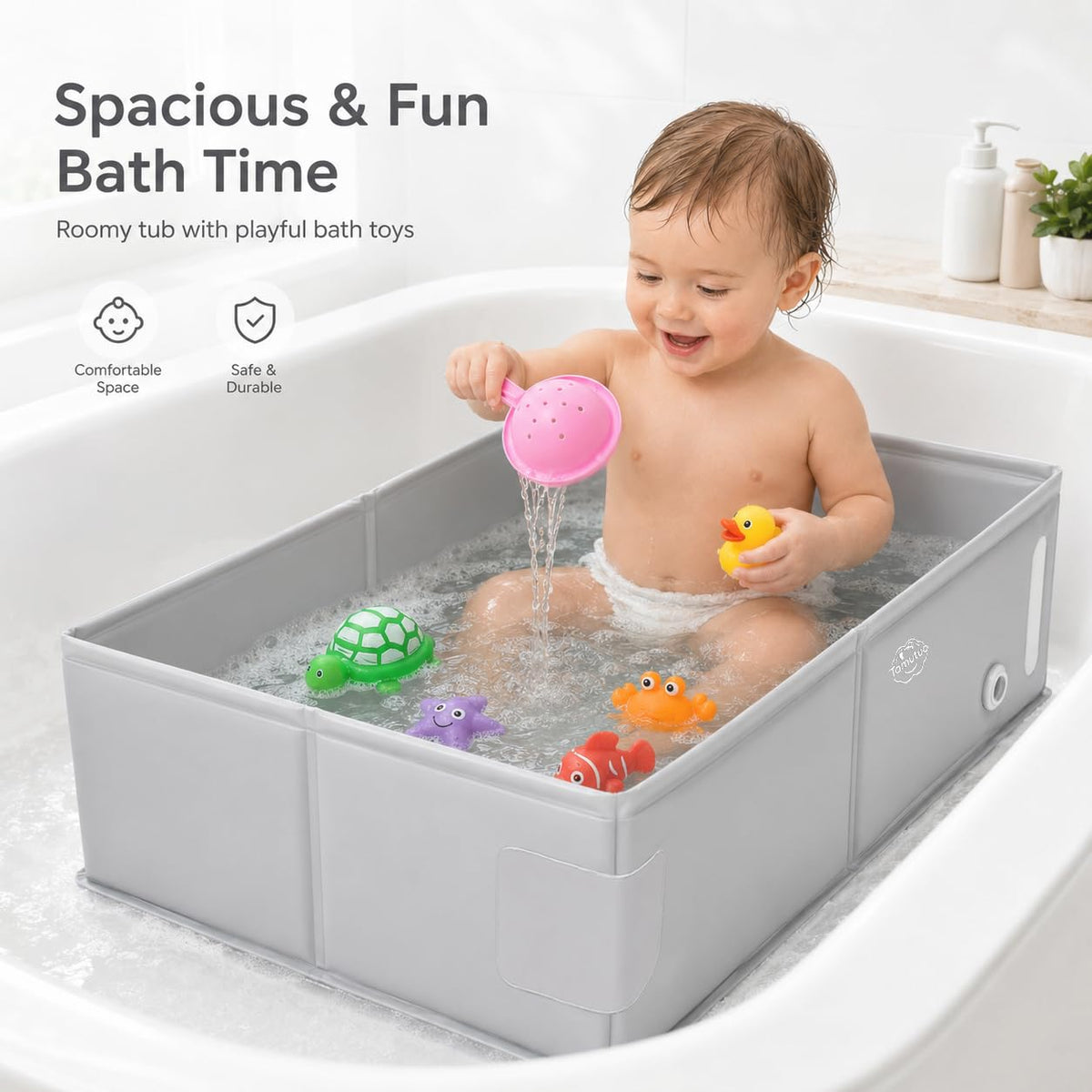 Collapsible Baby Bathtub for Baby 6 Months - 5 Years, Portable Large Toddler Bathtub Non-Slip Safe BañEra para Bebe