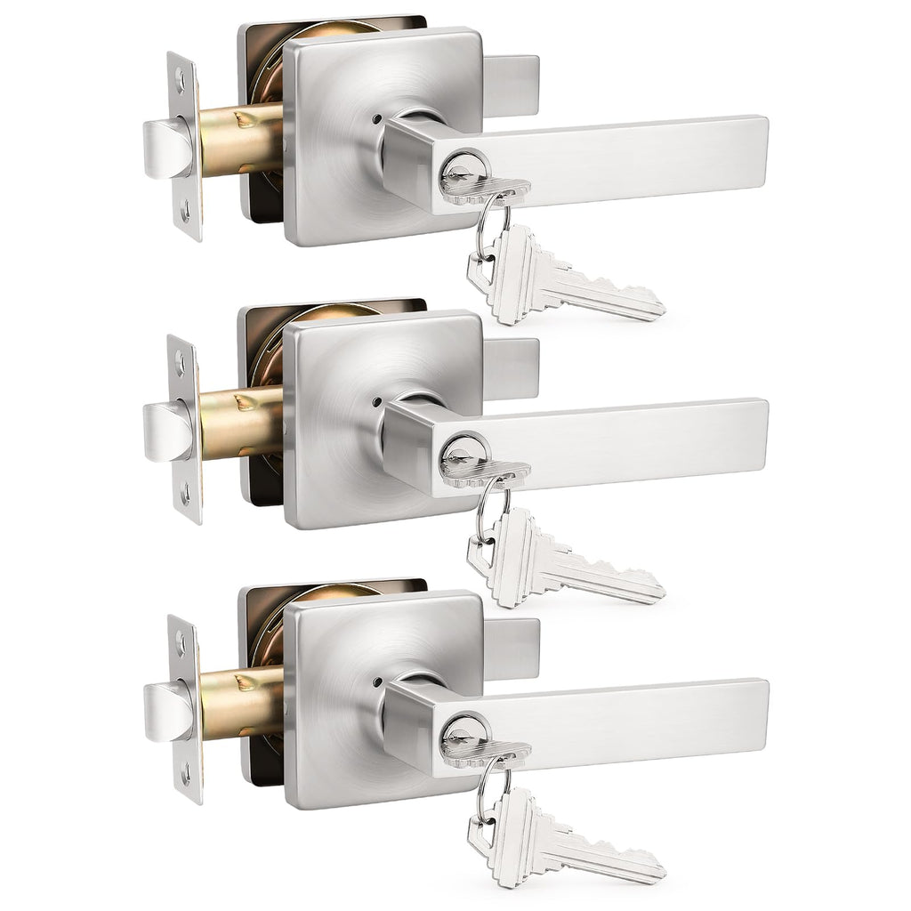 Keyed Alike Entry Door Handles with Lock and Keys, Brushed Nickel Entry Door Lock Sets for Exterior & Interior Doors