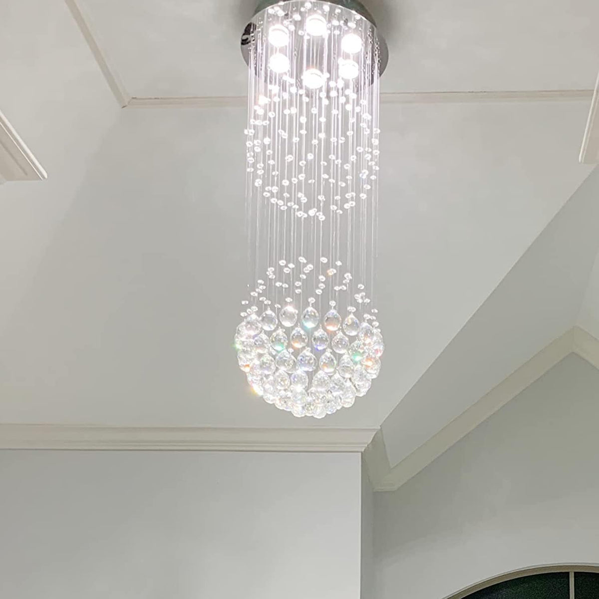 Contemporary Double-Sphere Raindrop Crystal Chandelier for Dining and Living
