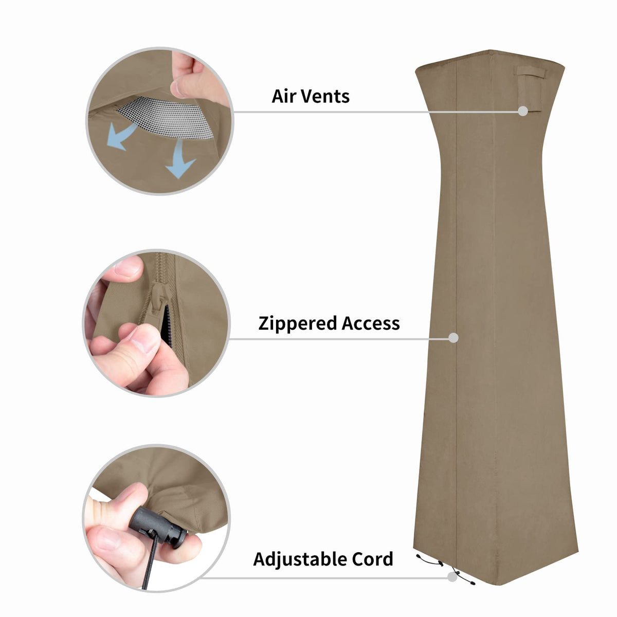 Pyramid Torch Patio Heater Cover, 90"H x 23"L x 23"W, Camel