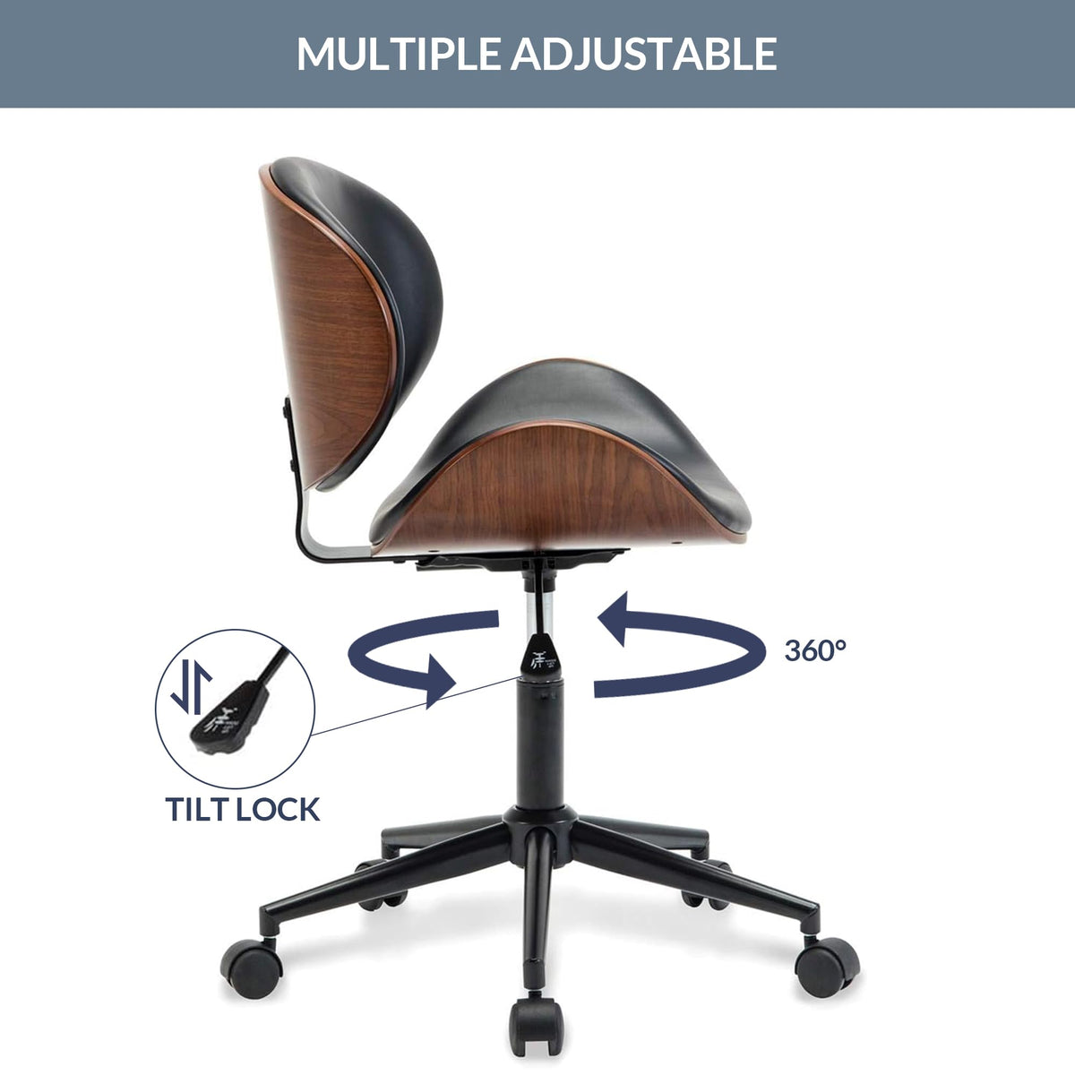 Inspired Eames Style Mid Century Modern Shell Chair, Classic Tripod Design Walnut Plywood Faux Leather Upholstered Lounge Armless Chair