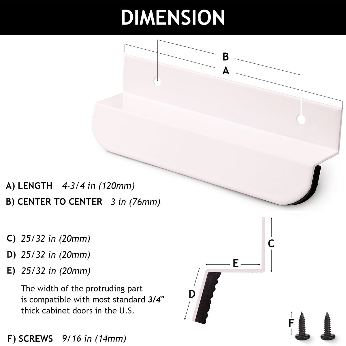 2-Pack Under Cabinet Foot Pull, White, 4-3/4'', Aluminum