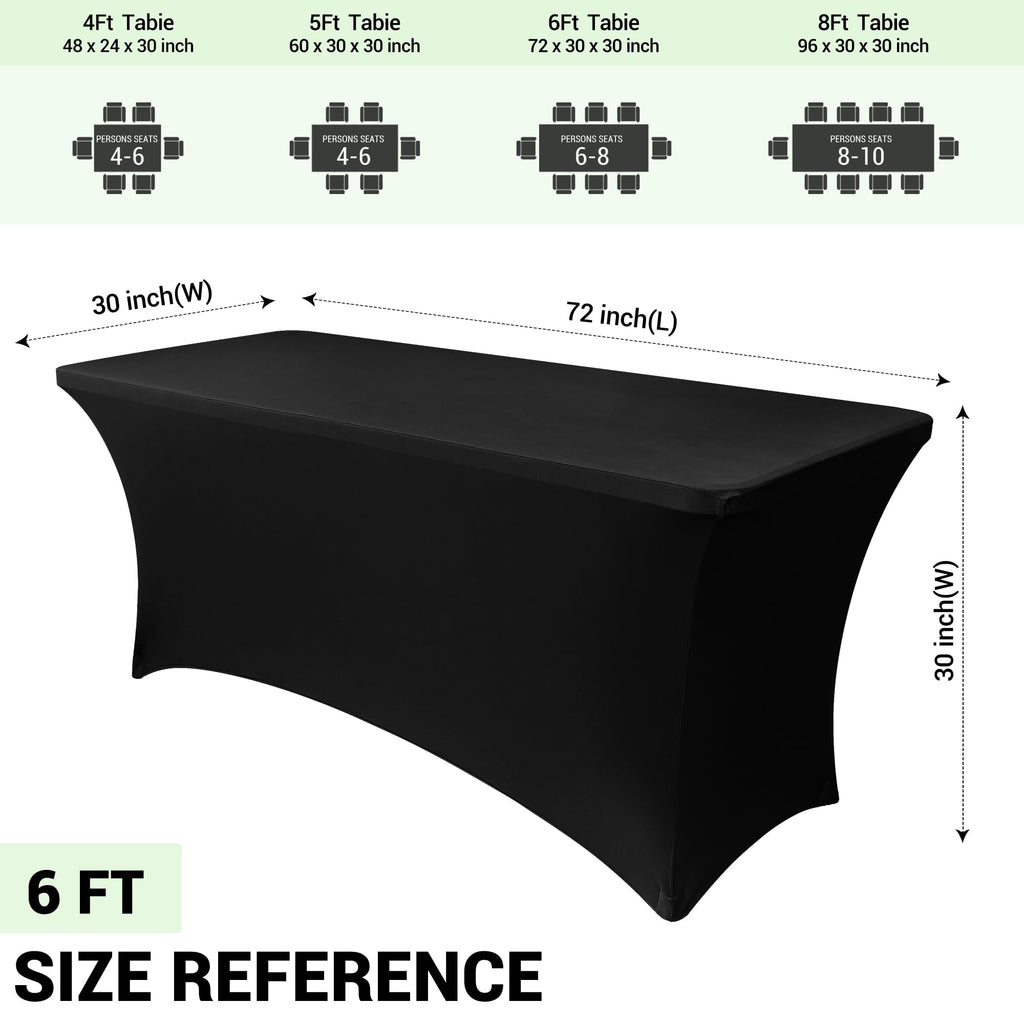 6 Pack Stretch Spandex Table Covers for 6 Foot Tables, Black