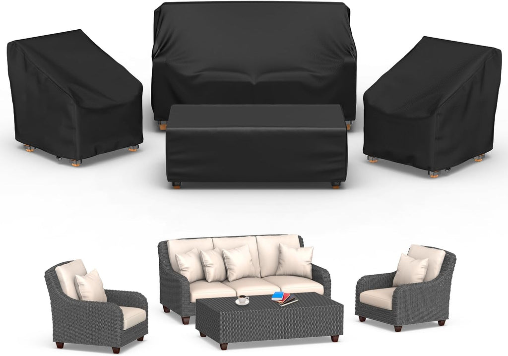 Patio Furniture Covers, 4 Piece Outdoor Furniture Cover Waterproof includ Ourdoor Sofa Cover, 2 Chair Covers, Coffee