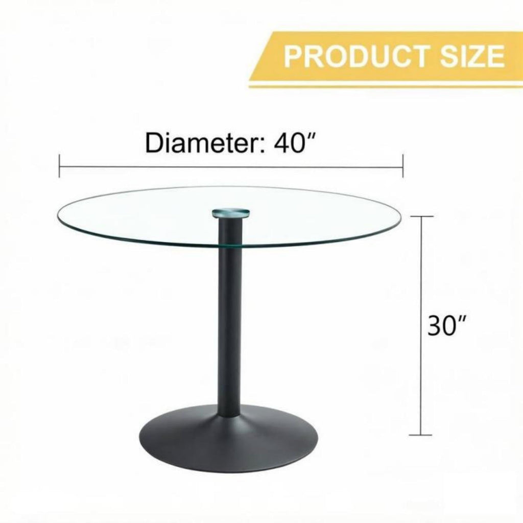 Inspired Saarinen Style 40 Inch Round Tempered Glass Dining Table for 2-4 Person, Modern Tulip Kitchen Table with Black Metal Base, Pedestal