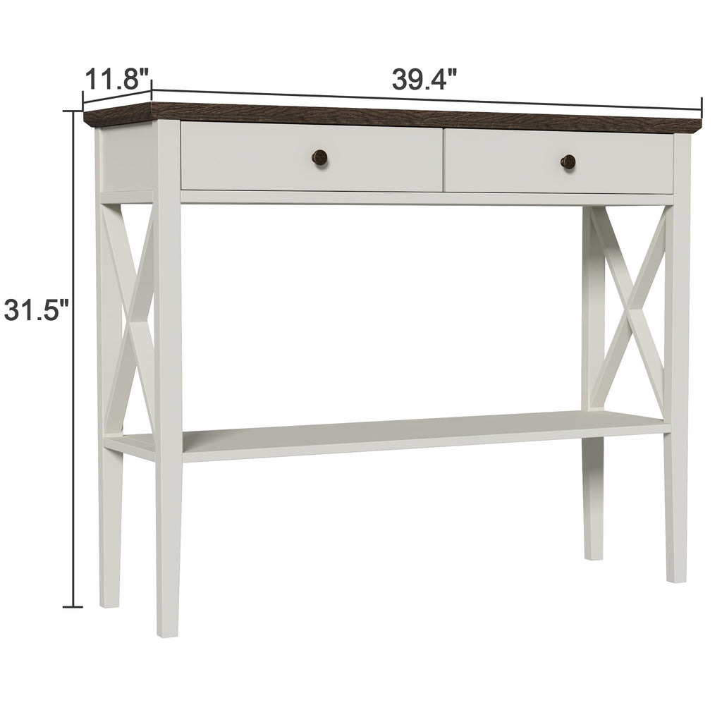 39" Farmhouse Entryway Table with Drawers and Storage Shelf