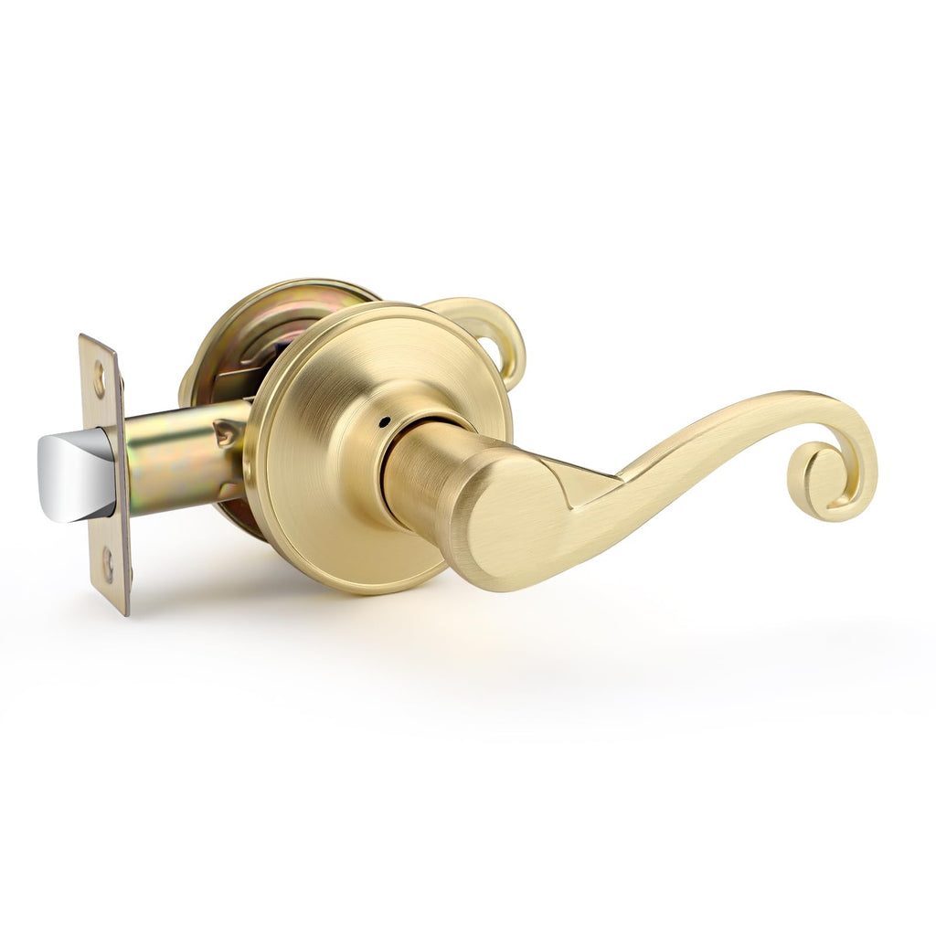 1 Pack Satin Brass Door Handle, Gold Door Lever Passage Function