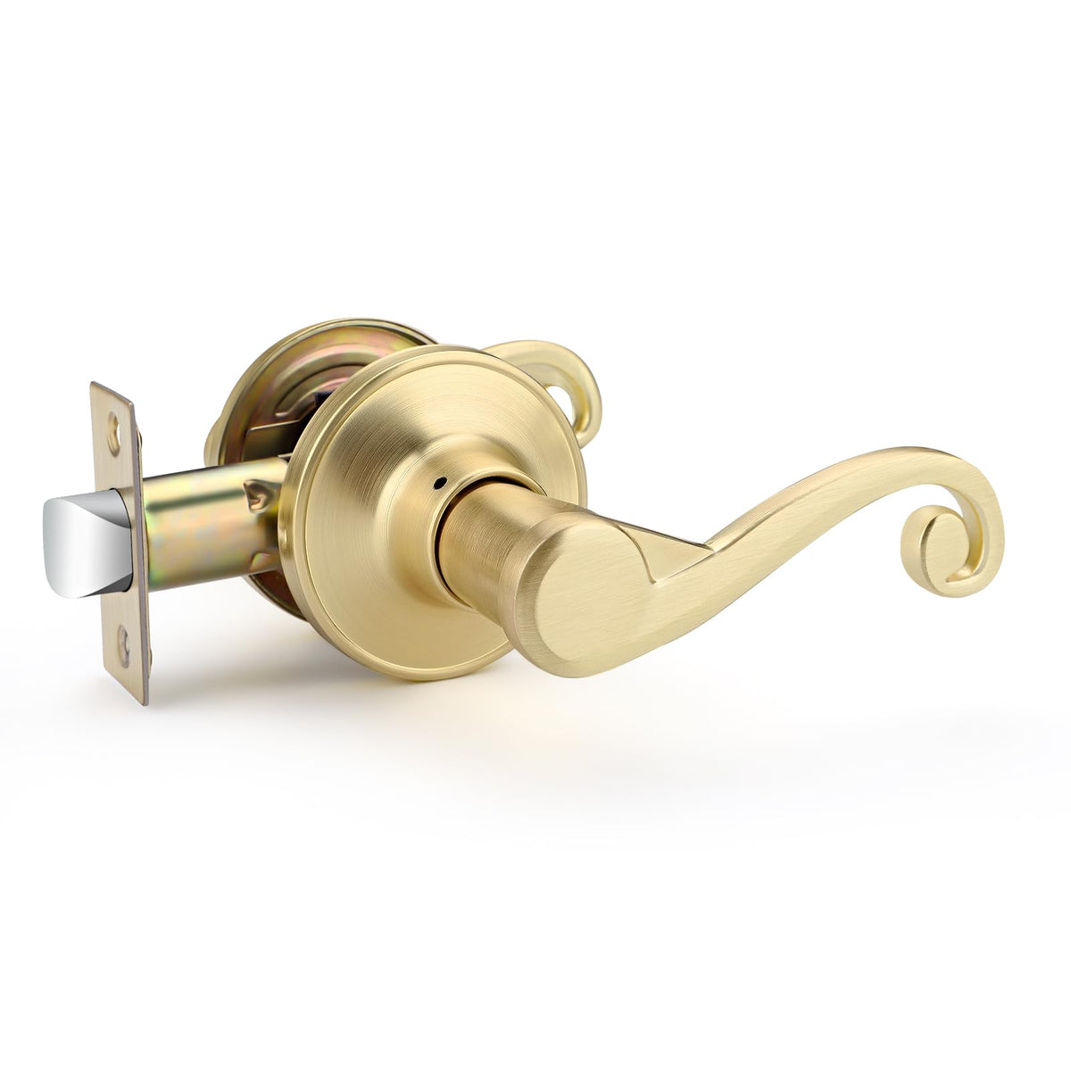 1 Pack Satin Brass Door Handle, Gold Door Lever Passage Function