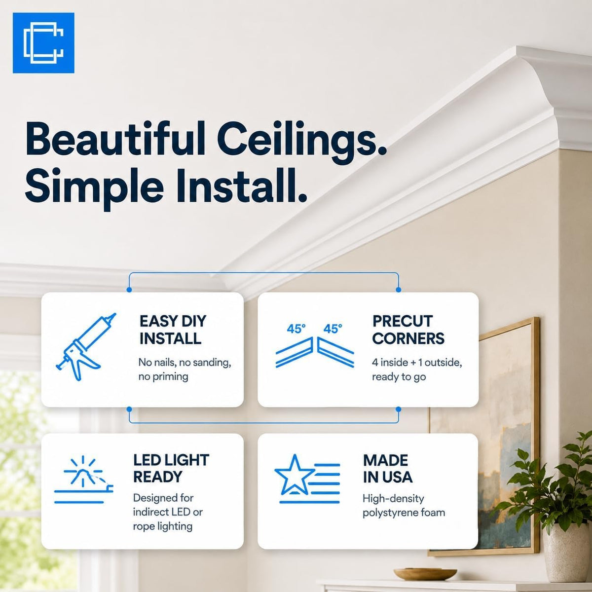 Foam Crown Molding Samples | 6 Profile & Size Swatches