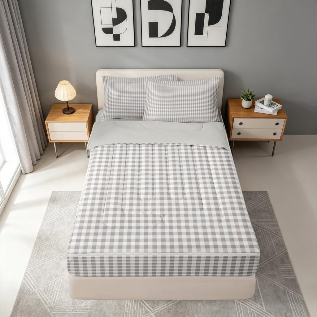 Grey Plaid Checkered Zipper Bedding Set