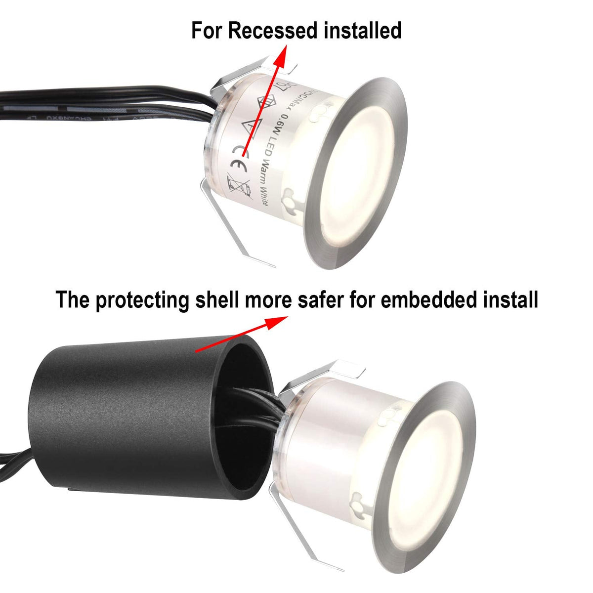 Recessed LED Deck Light Kits with Black Protecting Shell φ32mm, Outdoor Landscape Lighting IP67 Waterproof,12V Low