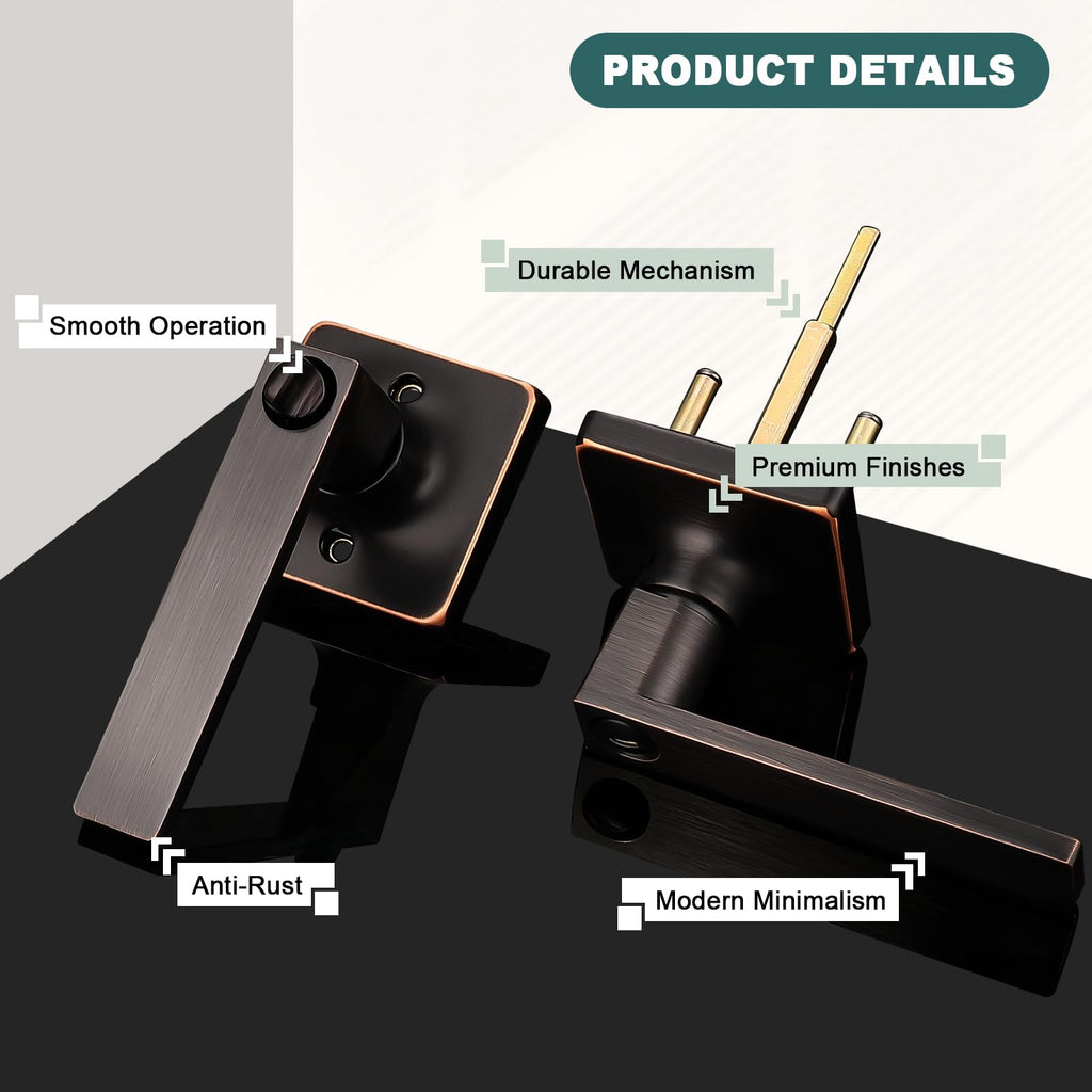 5 Pack Oil Rubbed Bronze Door Handle Interior Door Levers Privacy Bathroom Square Door Handles Keyless Straight Levers
