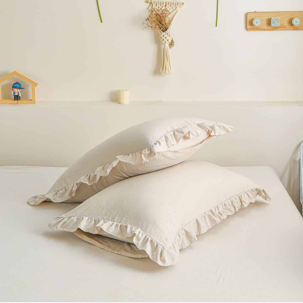 Beige Pillowcases Ruffled Pillow Shams Beige Grey Ruffle Pillowcases Set of 2 Shabby Chic Pillowcases 2 Pack