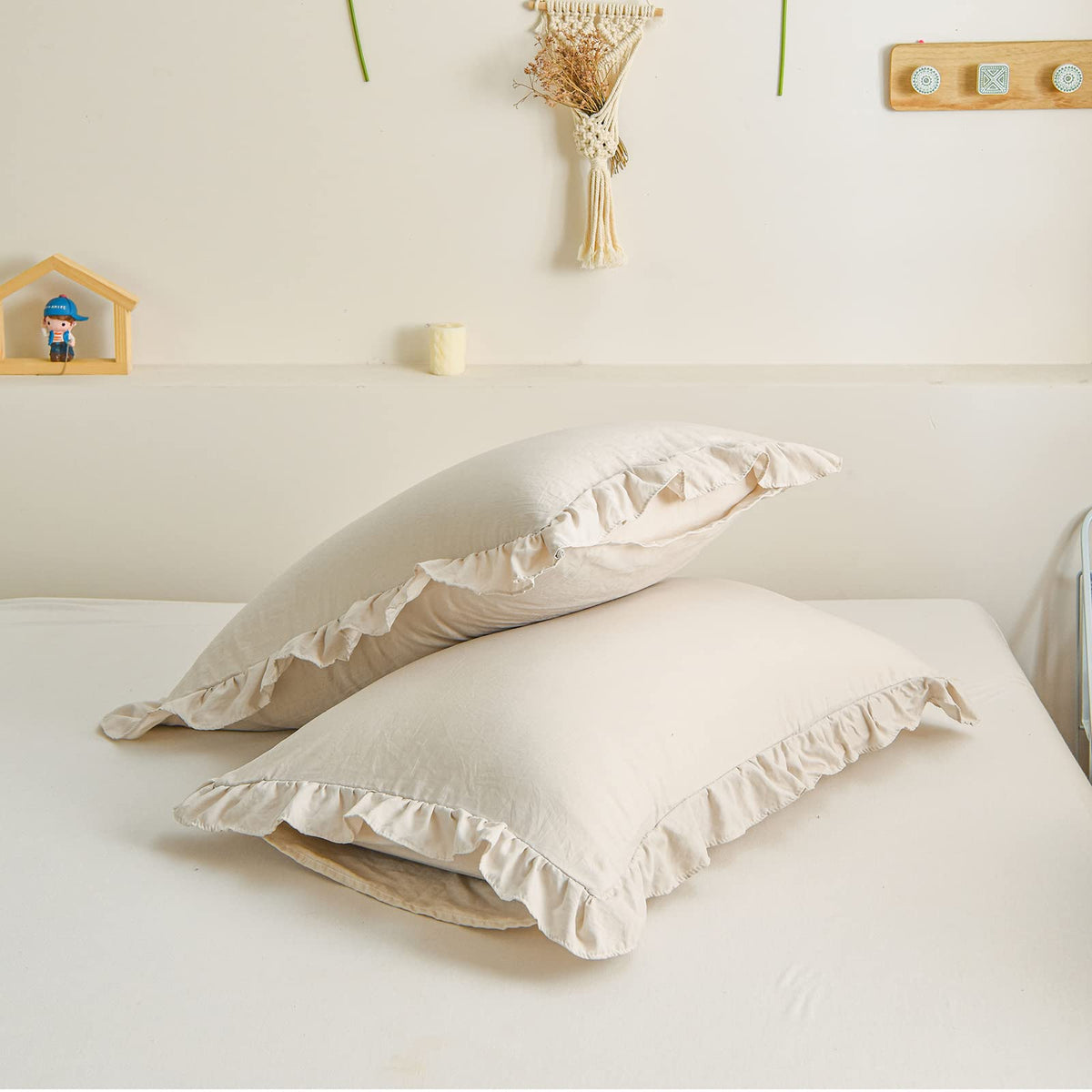 Beige Pillowcases Ruffled Pillow Shams Beige Grey Ruffle Pillowcases Set of 2 Shabby Chic Pillowcases 2 Pack