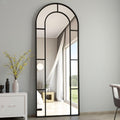 Arched Mirror Full Length, 56"x22" Windowpane Floor Mirror, Black