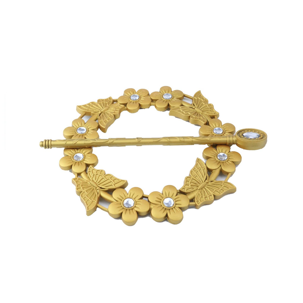 Gold Curtain Tieback, Round Drapery Holdback, Flower Butterfly - 2pcs