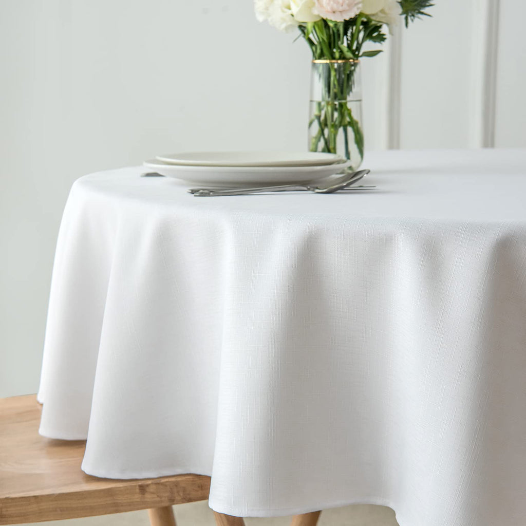 Round Linen Looking Textured Tablecloth Spill-Proof Wrinkle Free Soft Jacquard Table Cloth for Circular Table Cover