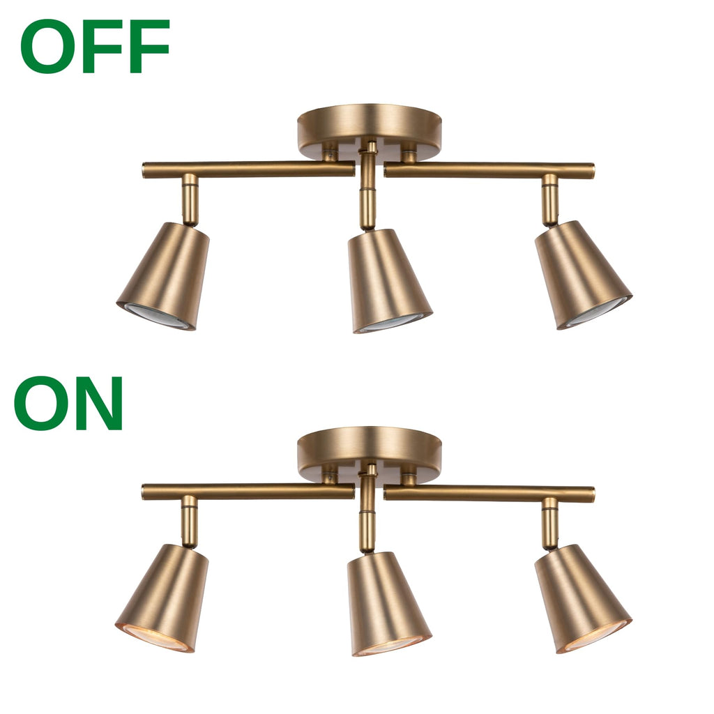 3 Light Track Lighting Kit, Matte Brass Finish Adjustable Flexibly Rotatable Light Head Modern Ceiling Spot Light