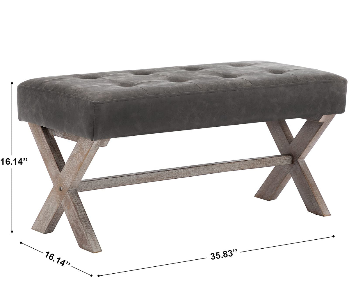 36" PU Leather Farmhouse Entryway Bench End of Bed Bench, Gray