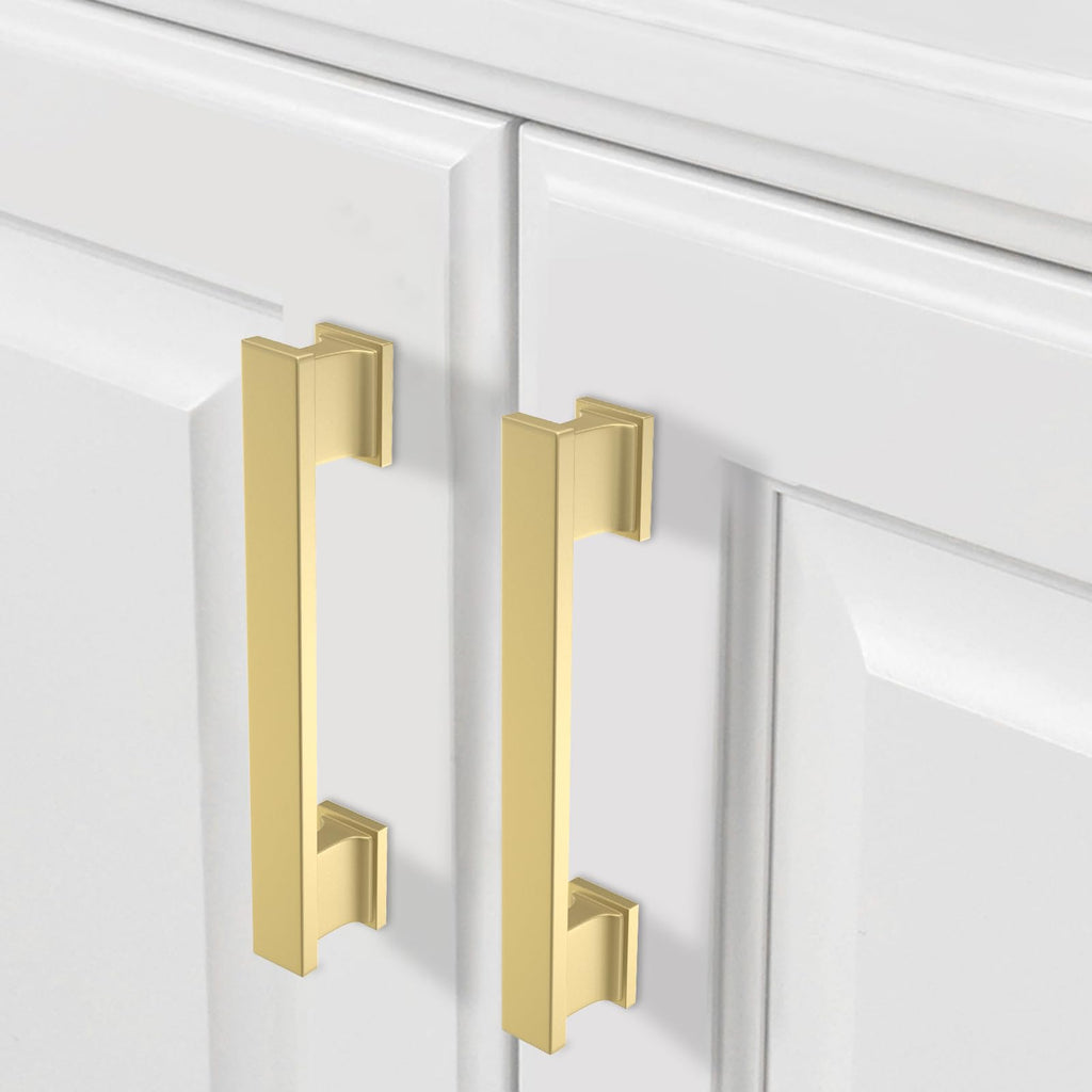 6 Pack 5 Inch(128mm) Brushed Brass Cabinet Handles Gold Kitchen Cabinet Pulls Cabinet Door Handles Kitchen Cabinet