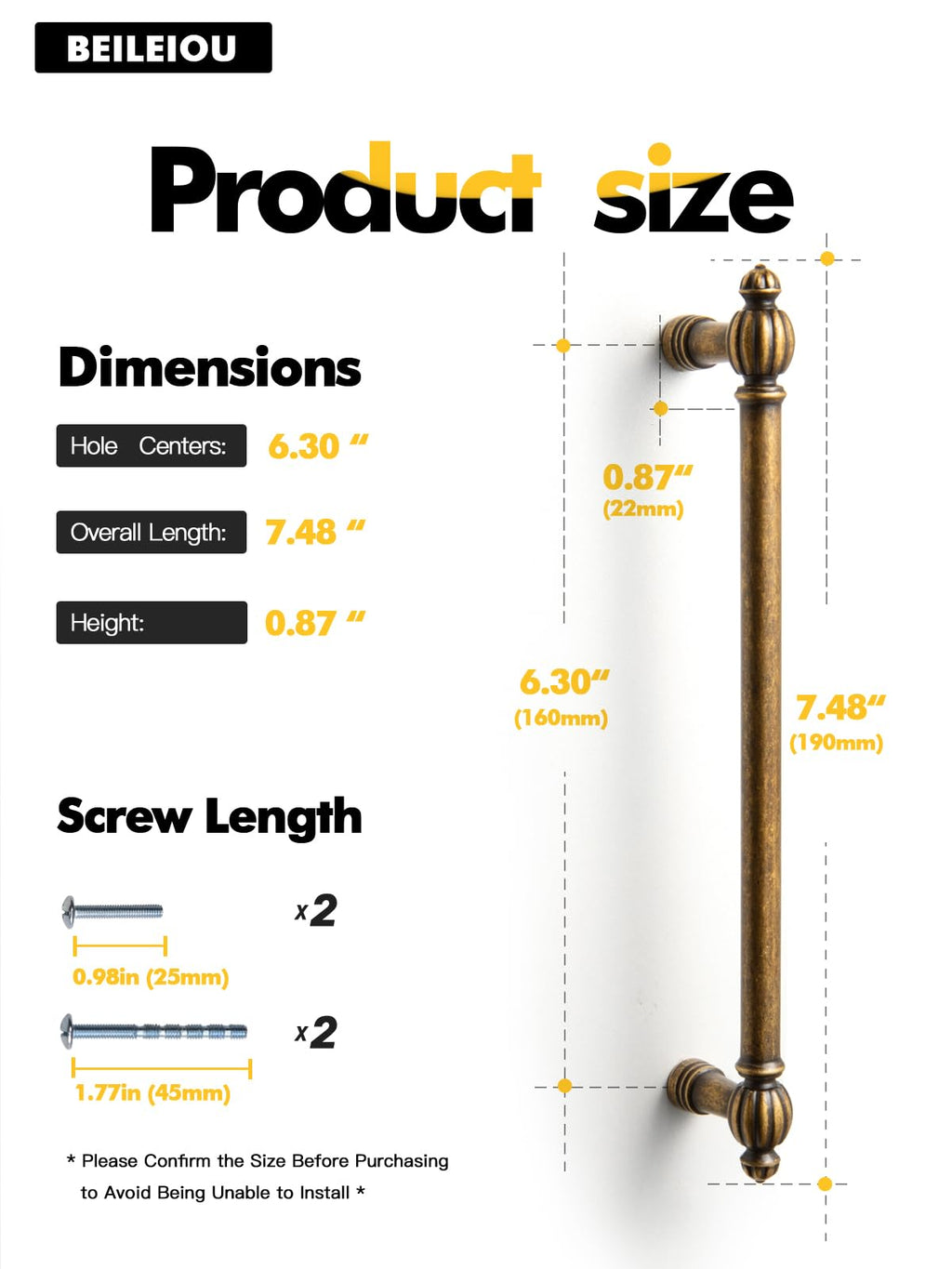 Antique Brass Zinc Alloy Cabinet Pulls - 6.3" (160mm) Hole Center Classic Vintage Drawer Handles,Kitchen Cupboard