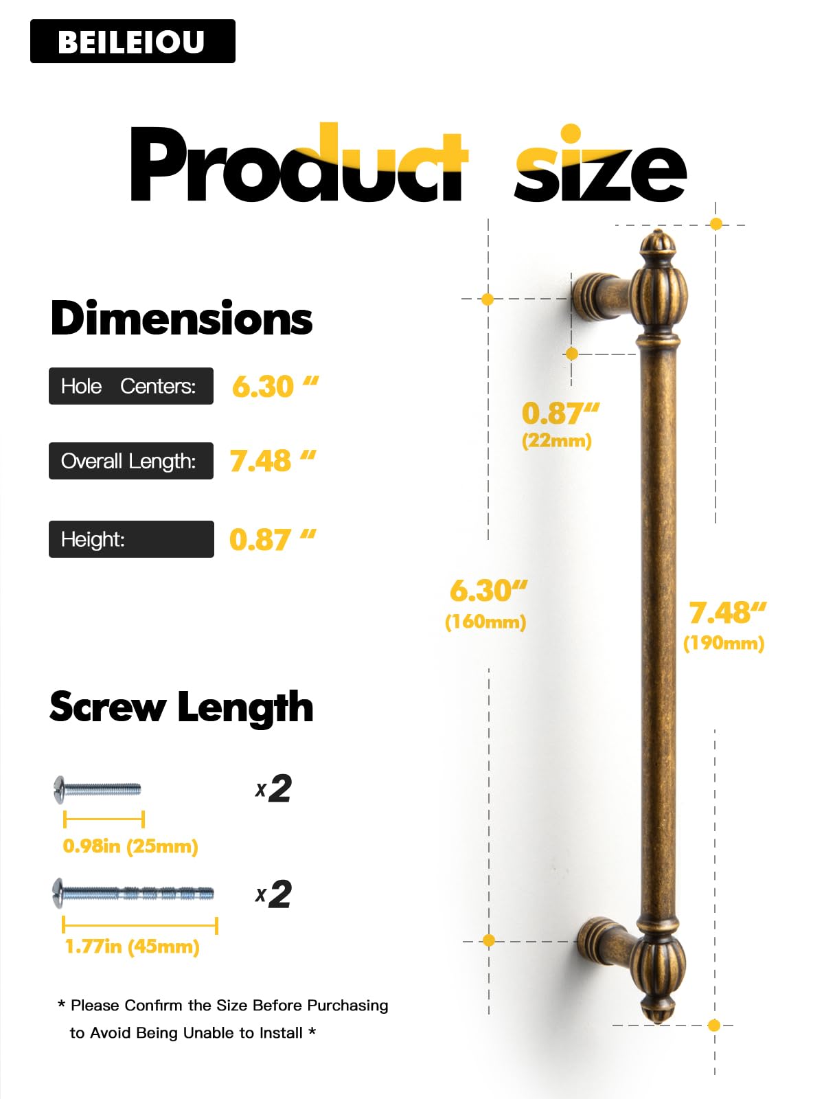 Antique Brass Zinc Alloy Cabinet Pulls - 6.3" (160mm) Hole Center Classic Vintage Drawer Handles,Kitchen Cupboard
