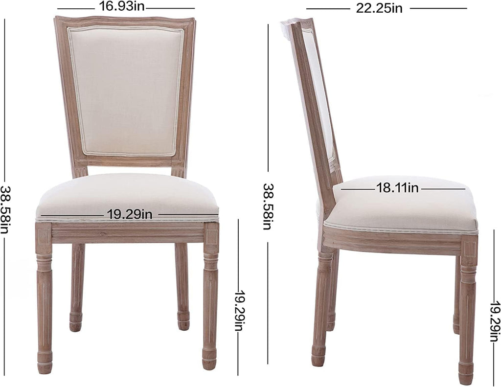 French Country Dining Chairs Set of 2, Vintage Farmhouse Dining Chairs with Round Back, Solid Wood Frame and Upholstered Fabric Seat, Beige