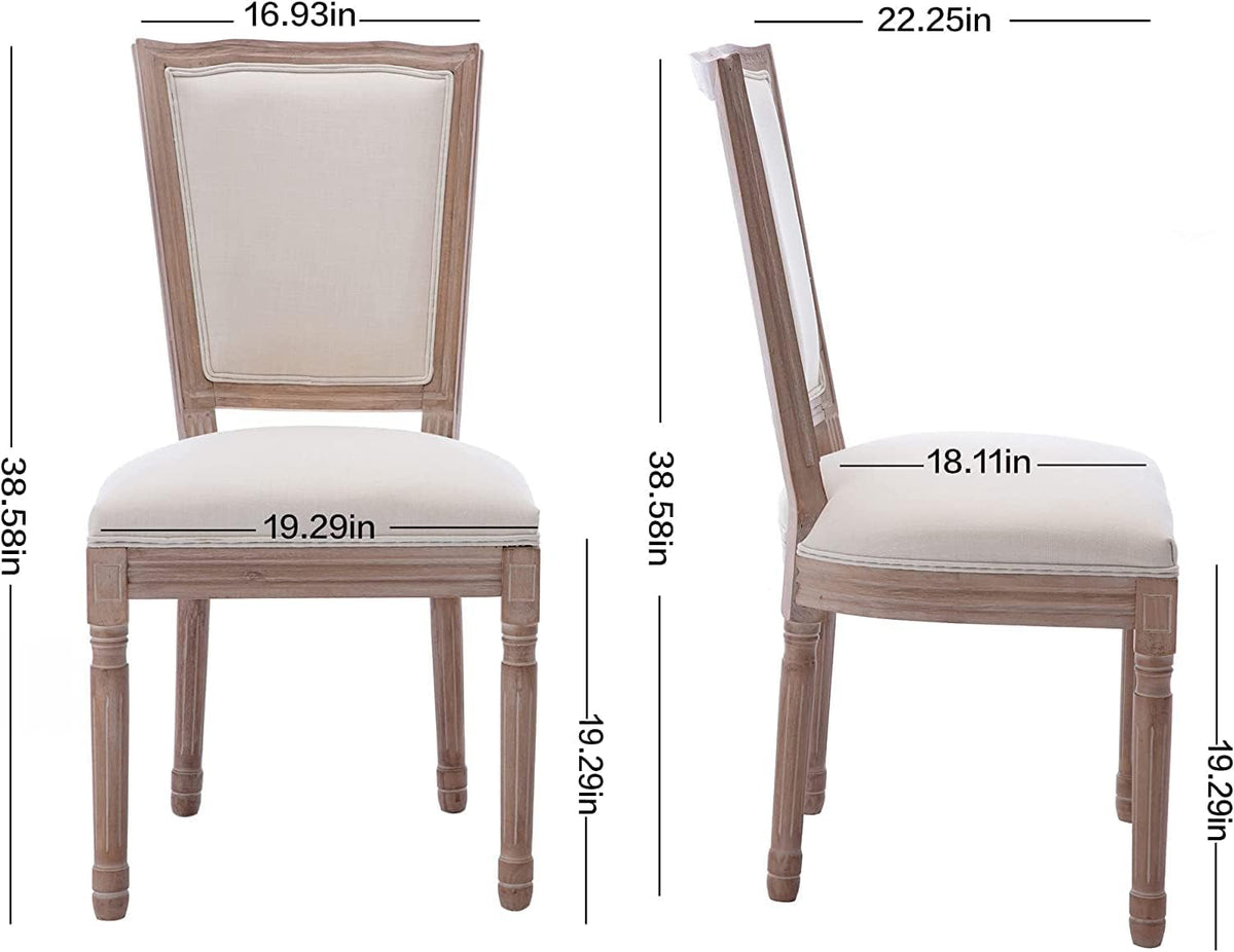 French Country Dining Chairs Set of 2, Vintage Farmhouse Dining Chairs with Round Back, Solid Wood Frame and Upholstered Fabric Seat, Beige