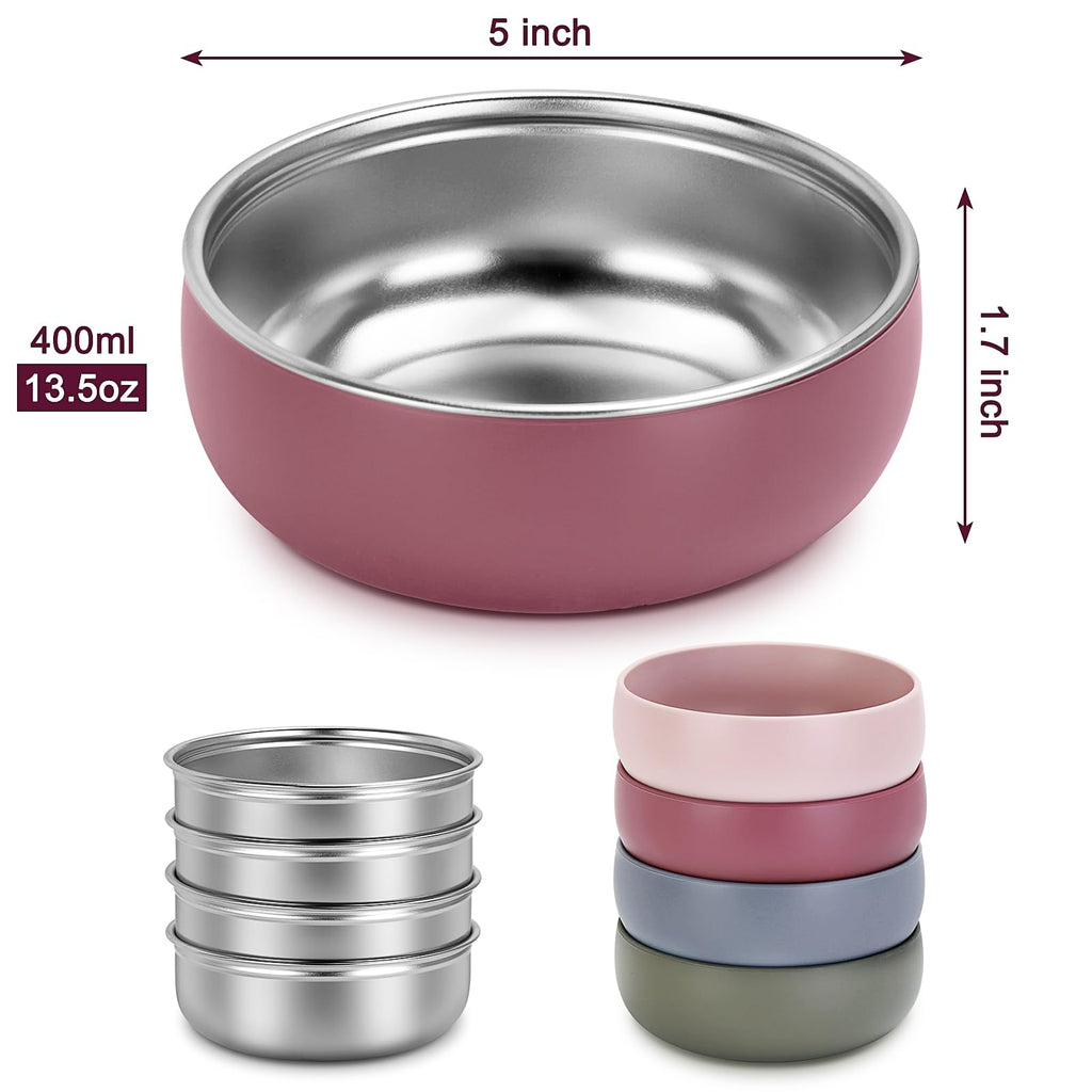 4 pack Toddler Bowls 5 Inches Wide, Stainless Steel Bowls for Kids