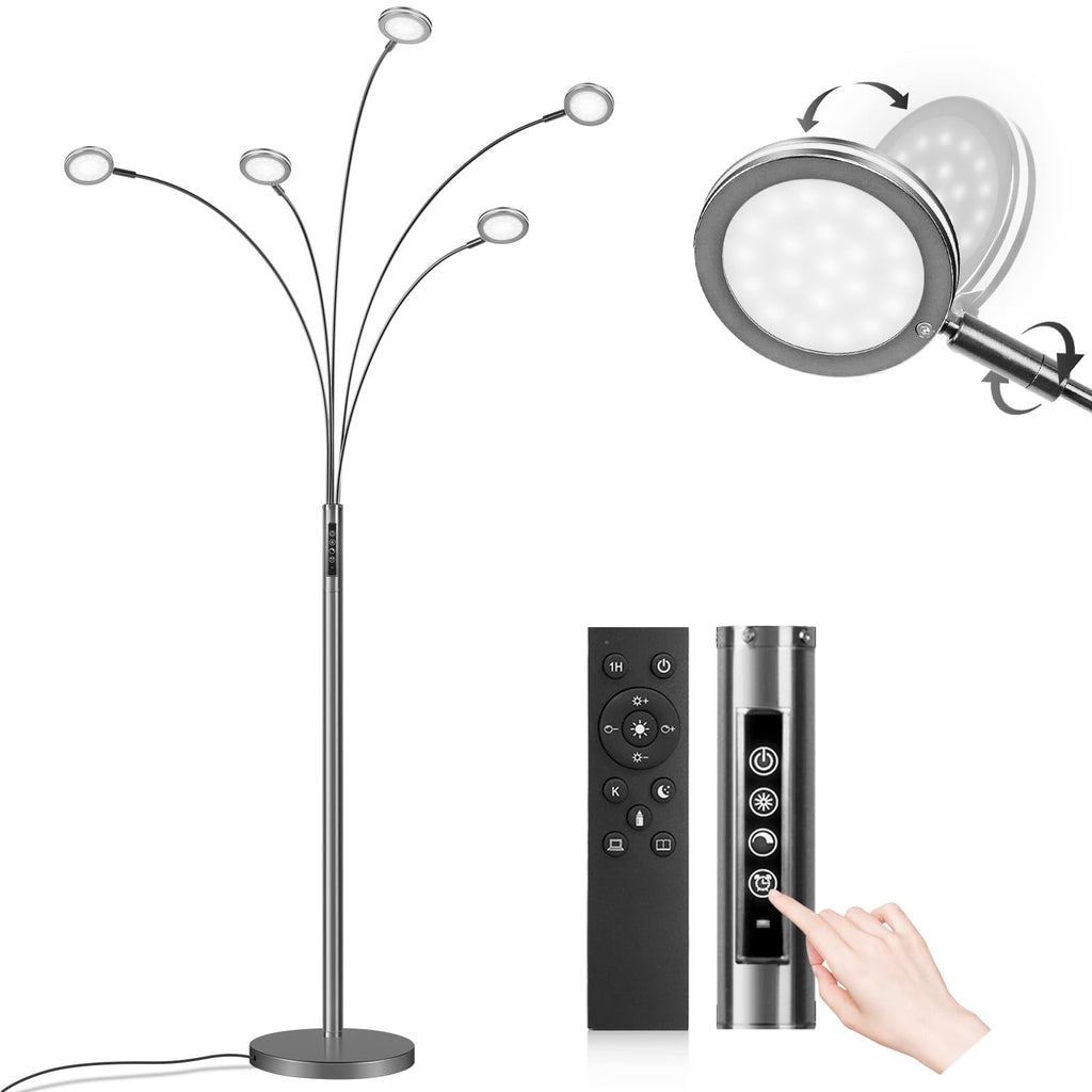LED Arc Floor Lamp with Remote,2250LM Dimmable Floor Lamp with Timer