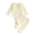 Newborn Baby Coming Home Outfit Ribbed Romper and Pants Set (Beige, Newborn)