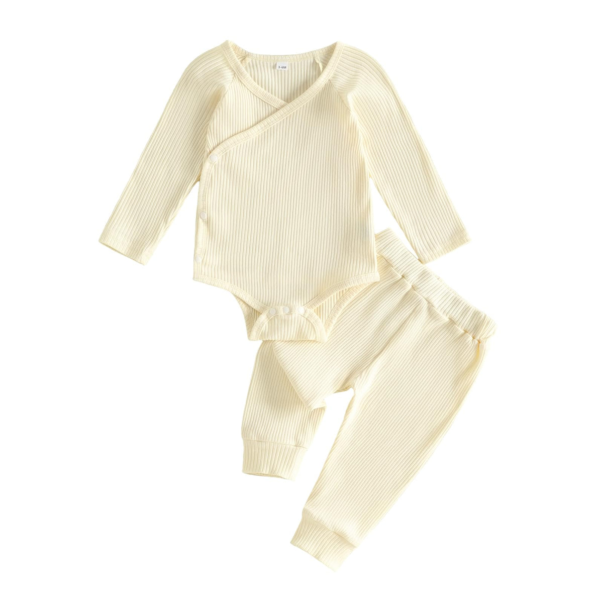 Newborn Baby Coming Home Outfit Ribbed Romper and Pants Set (Beige, Newborn)