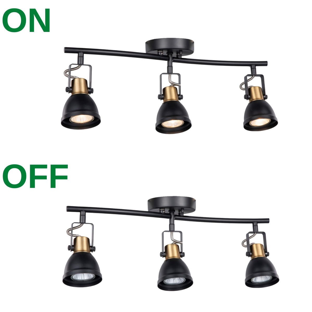 3 Light Foldable Track Lighting Kit, Matte Black Brass Finish Pivot Shades Rotatable Arm with GU10 Socket Modern