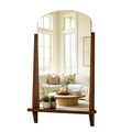 Arched Wall Mirror with Shelf, 24" x 37.4" Solid Wood Frame Bathroom Mirror, Walnut Brown Farmhouse Decorative Mirror