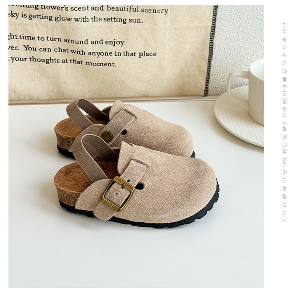 Kids Suede Clogs Toddler Clogs Boys Girls Sandals Cork Adjustable Buckle Mules