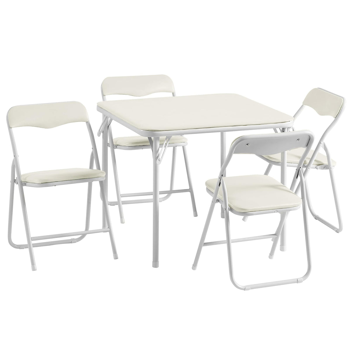 5 Piece 24" Card Table and Chair Set, Square Padded Top, Beige