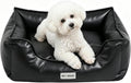 Faux Leather Dog Bed, Waterproof Cat Sofa Bed with Non-Slip Bottom