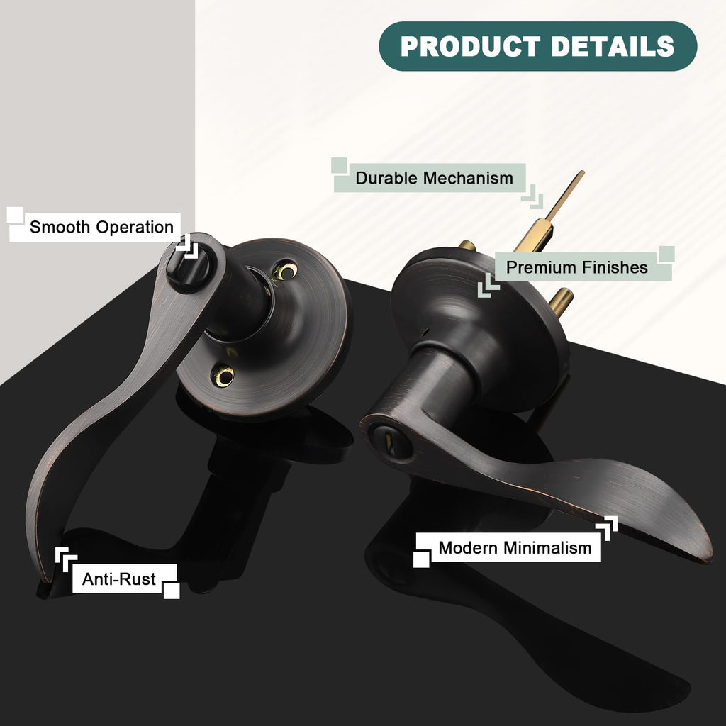 1 Pack Privacy Door Handles Interior Oil Rubbed Bronze Door Handles Bathroom Privacy Door Levers Keyless Door Hardware