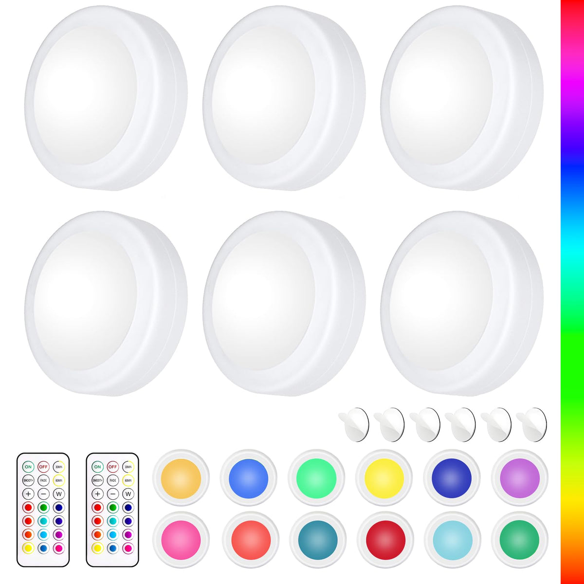 LED Puck Lights with Remote Control, AA Battery Operated, 12 Color Closet Under Cabinet Lighting, Push Tap Light