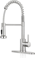 Kitchen Faucet with Pull Down Sprayer,Commercial Single Handle Stainless Steel Kitchen Faucets with Deck Plate (Brush