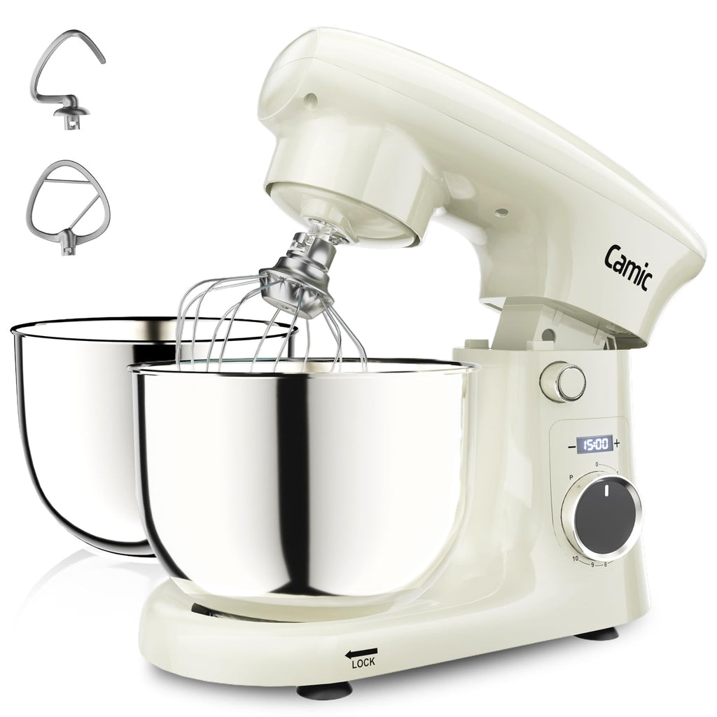 Stand Mixer, 4.2QT+5.3QT Two bowls Electric Mixer,White